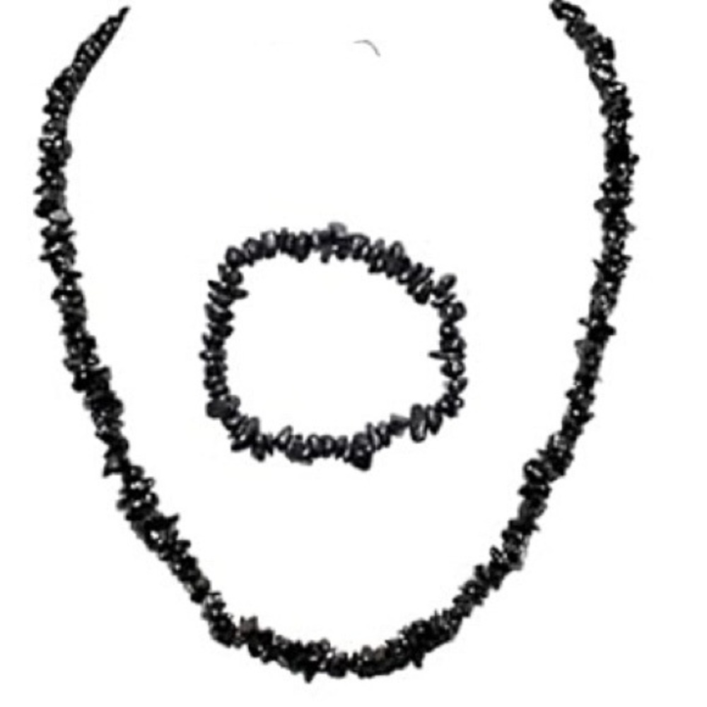 Genuine Himalayan Black Tourmaline Chip Necklace and Bracelet Set!